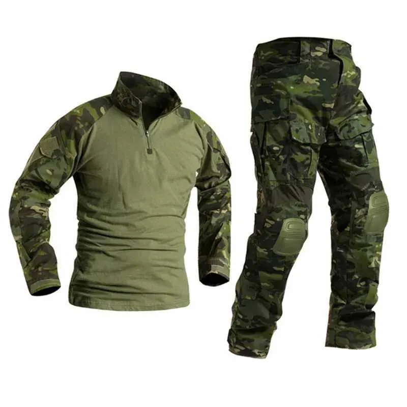 Mens camouflage multi cam cargo knee pad pants work clothes hiking uniform air jacket